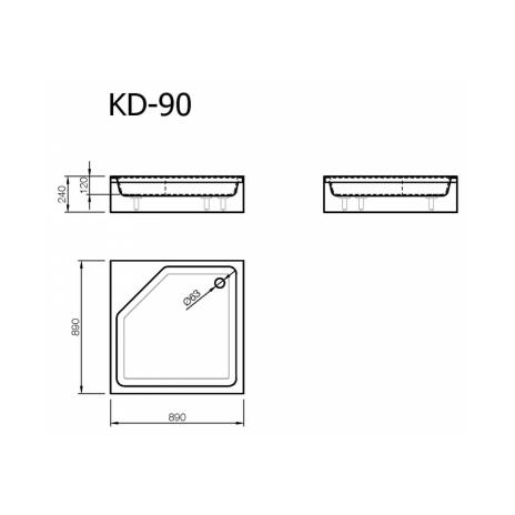 Akmens masės kvadratinis dušo padėklas VISPOOL KD-90