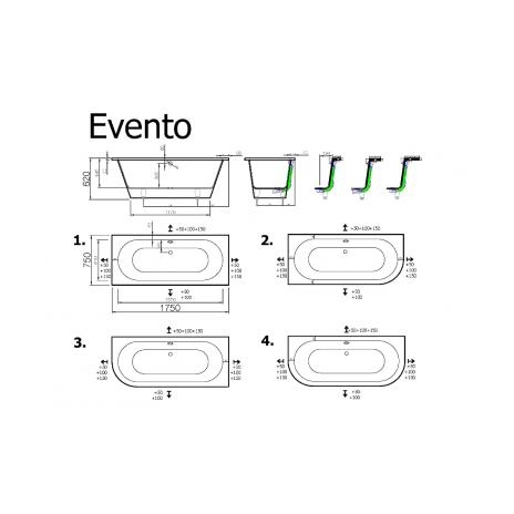 Akmens masės vonia VISPOOL EVENTO 175x75 apvalinti du kampai balta