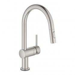 Grohe Minta Touch elektroninis plautuvės maišytuvas, C formos ištraukiamas snapas, nerūdijančio plieno spalva