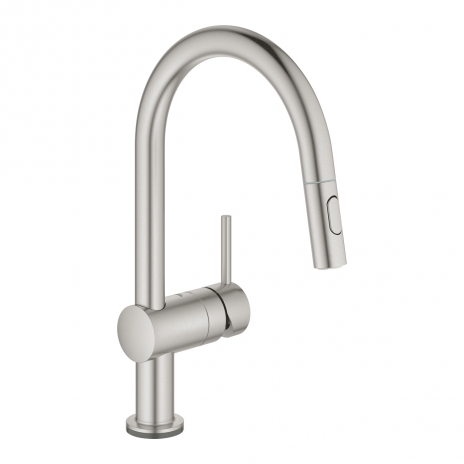 Grohe Minta Touch elektroninis plautuvės maišytuvas, C formos ištraukiamas snapas, nerūdijančio plieno spalva