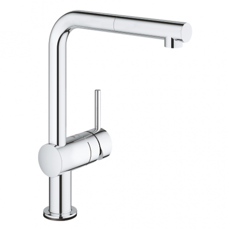 Grohe Minta Touch elektroninis plautuvės maišytuvas, L formos ištraukiamas snapas, chromas