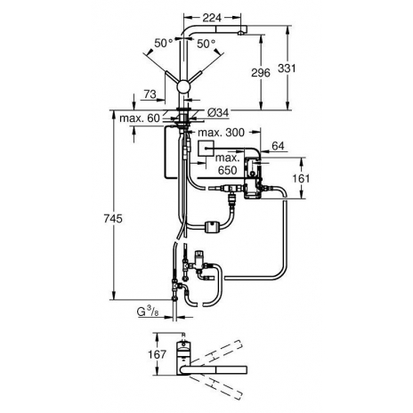 Grohe Minta Touch elektroninis plautuvės maišytuvas, L formos ištraukiamas snapas, chromas
