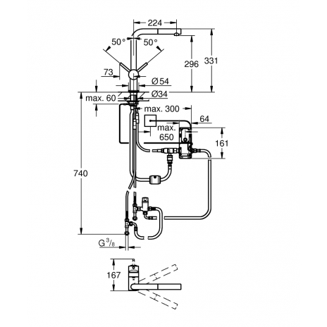 Grohe Minta Touch elektroninis plautuvės maišytuvas, L formos ištraukiamas snapas, nerūdijančio plieno spalva