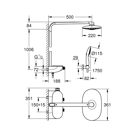 Termostatinė dušo sistema Rainshower® System SmartControl 360 DUO, balta spalva