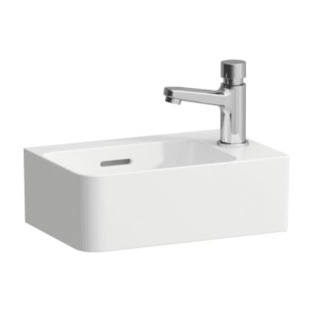 Pakabinamas mažas praustuvas VAL 340x220mm skylė dešinėje pusėje, baltas