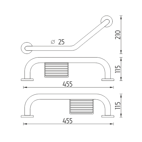 Kampinė patraukti juosta su muilo indu 455x25 mm