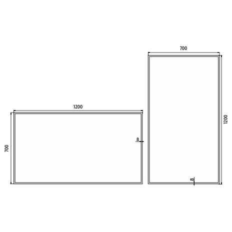 Juodasis LED veidrodis 1200x700