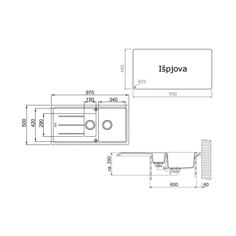 Akmens masės plautuvė Franke Basis, BFG 651, Steingrau