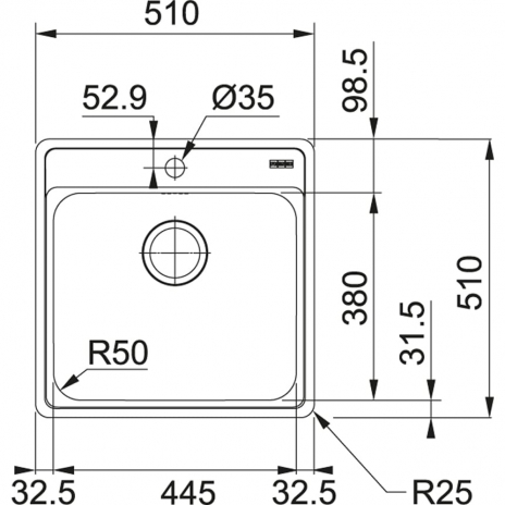 Nerūdijančio plieno plautuvė Franke Bell, BCX 610-51