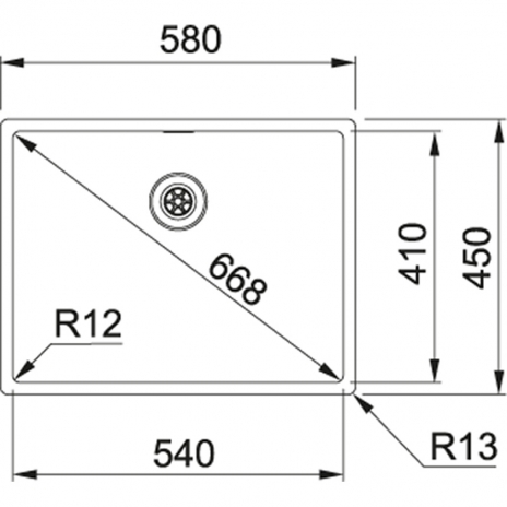 Nerūdijančio plieno plautuvė Franke Box, BXX 210/110-54, ekscentrinis ventilis