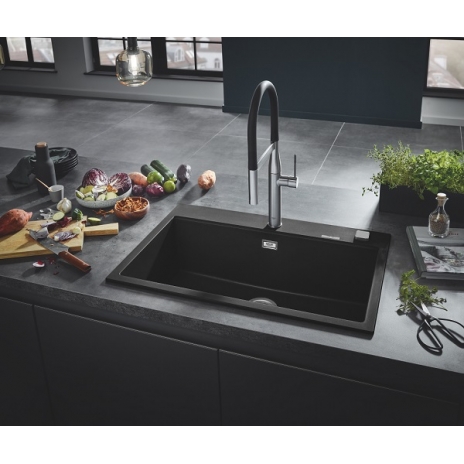Grohe akmens masės plautuvė K700, 560 x 510 mm, granito juodos spalvos