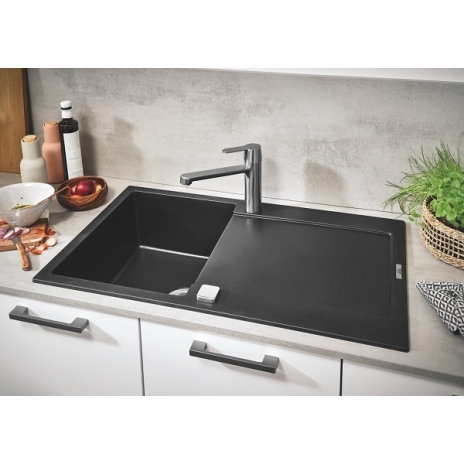 Grohe akmens masės plautuvė K500, su ekscentriniu ventiliu, juodos granito spalvos