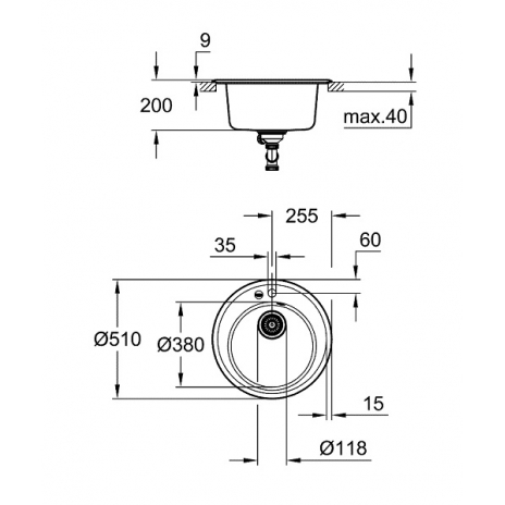 Grohe plautuvė K200, spalva pilka granito, skersmuo 51 cm