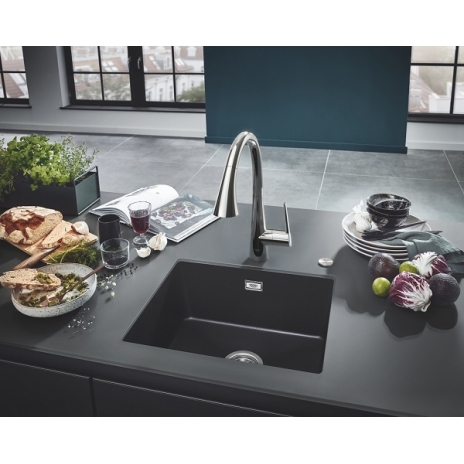 Grohe akmens masės plautuvė montuojama stalviršio apačioje K700U, 533 x 457 mm, granito juoda spalva