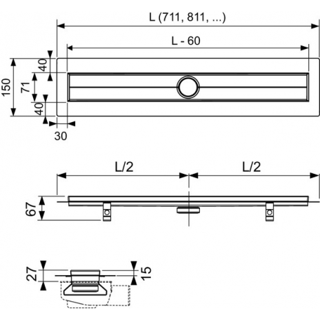 TECEdrainline tiesus NP dušo latakas su Seal System sandarinimo juosta, L-70 cm