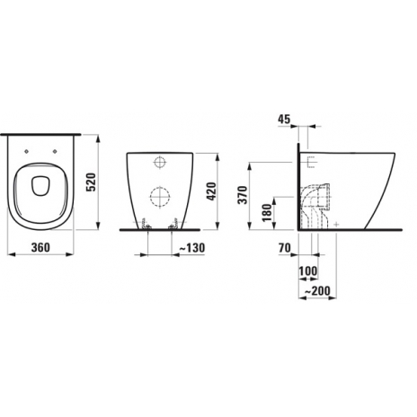 Laufen LUA Rimless pristatomas unitazas be bakelio, su universaliu nuotaku, baltas