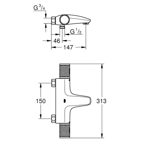 Termostatinis vonios/dušo maišytuvas Grohe Grohtherm 1000 Performance, chromas